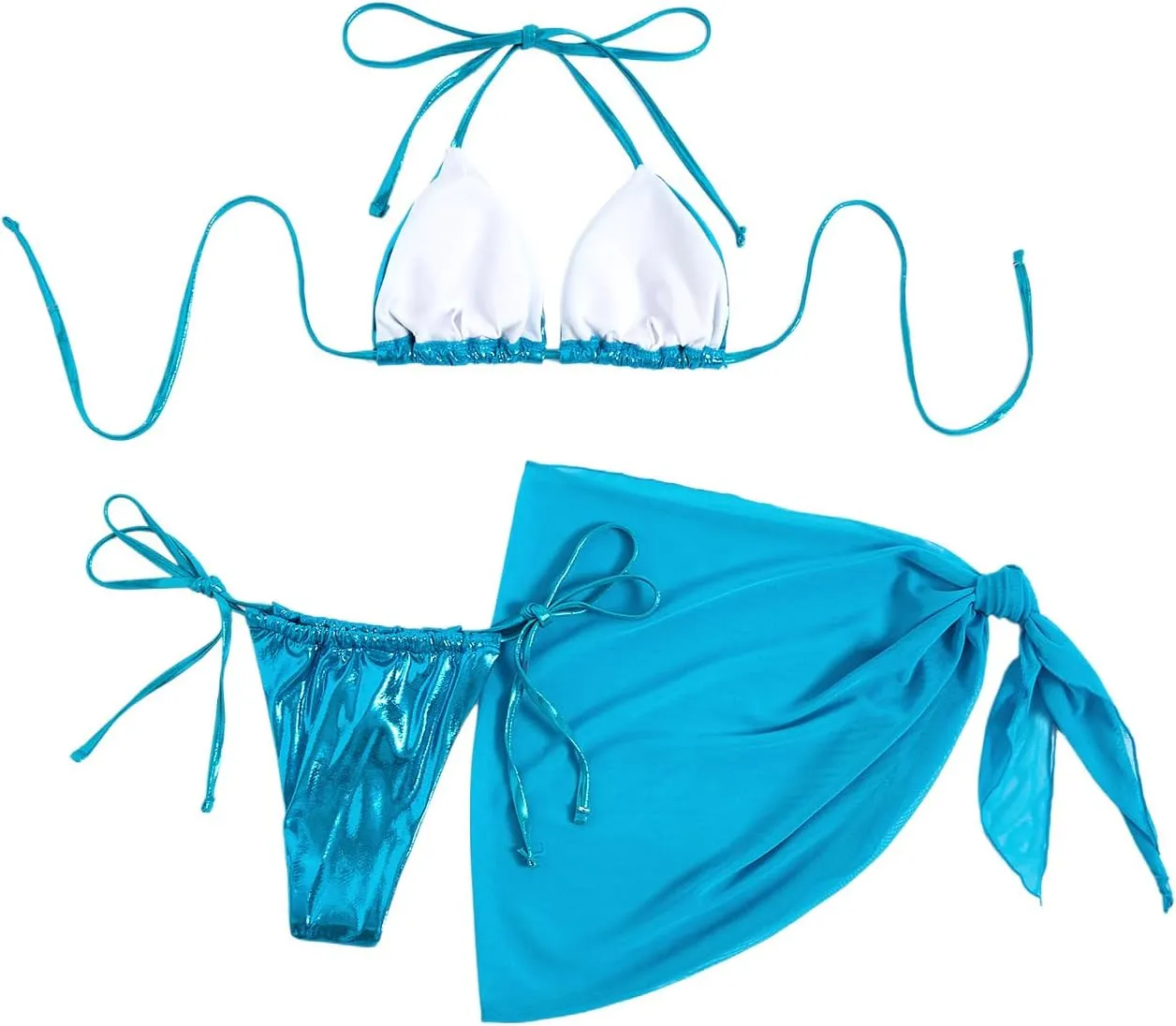 Floerns Women's 3 Piece Bikini Set Triangle Halter High Cut Swimsuit with Cover Up Skirt
