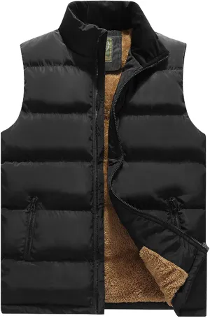 Flygo Men's Fleece Lined Winter Warm Outdoor Padded Puffer Vest Thick Sleeveless Jacket with Pockets
