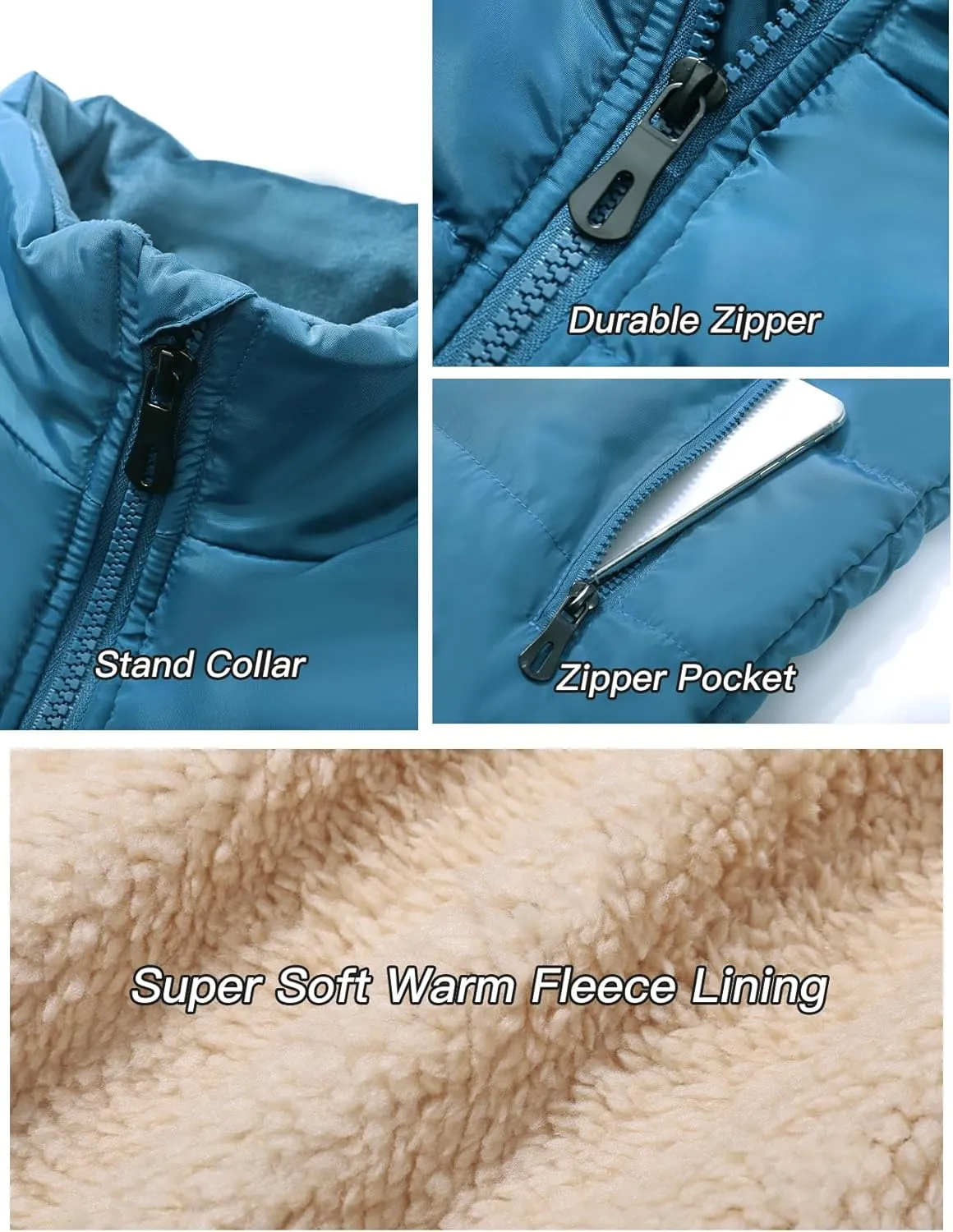Flygo Men's Fleece Lined Winter Warm Outdoor Padded Puffer Vest Thick Sleeveless Jacket with Pockets
