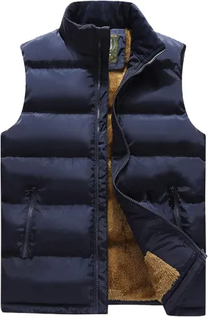 Flygo Men's Fleece Lined Winter Warm Outdoor Padded Puffer Vest Thick Sleeveless Jacket with Pockets