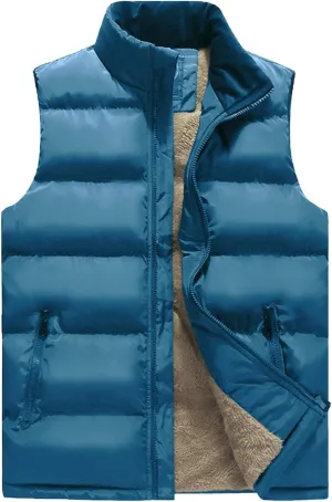 Flygo Men's Fleece Lined Winter Warm Outdoor Padded Puffer Vest Thick Sleeveless Jacket with Pockets