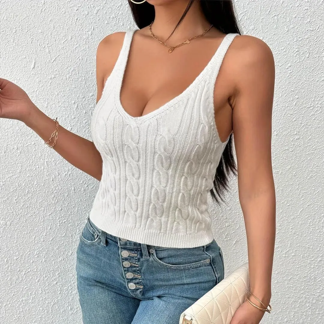 FMCHICO Womens V Neck Basic Tank Tops Workout Summer Ribbed Camisole Slim Fit Sleeveless Tops