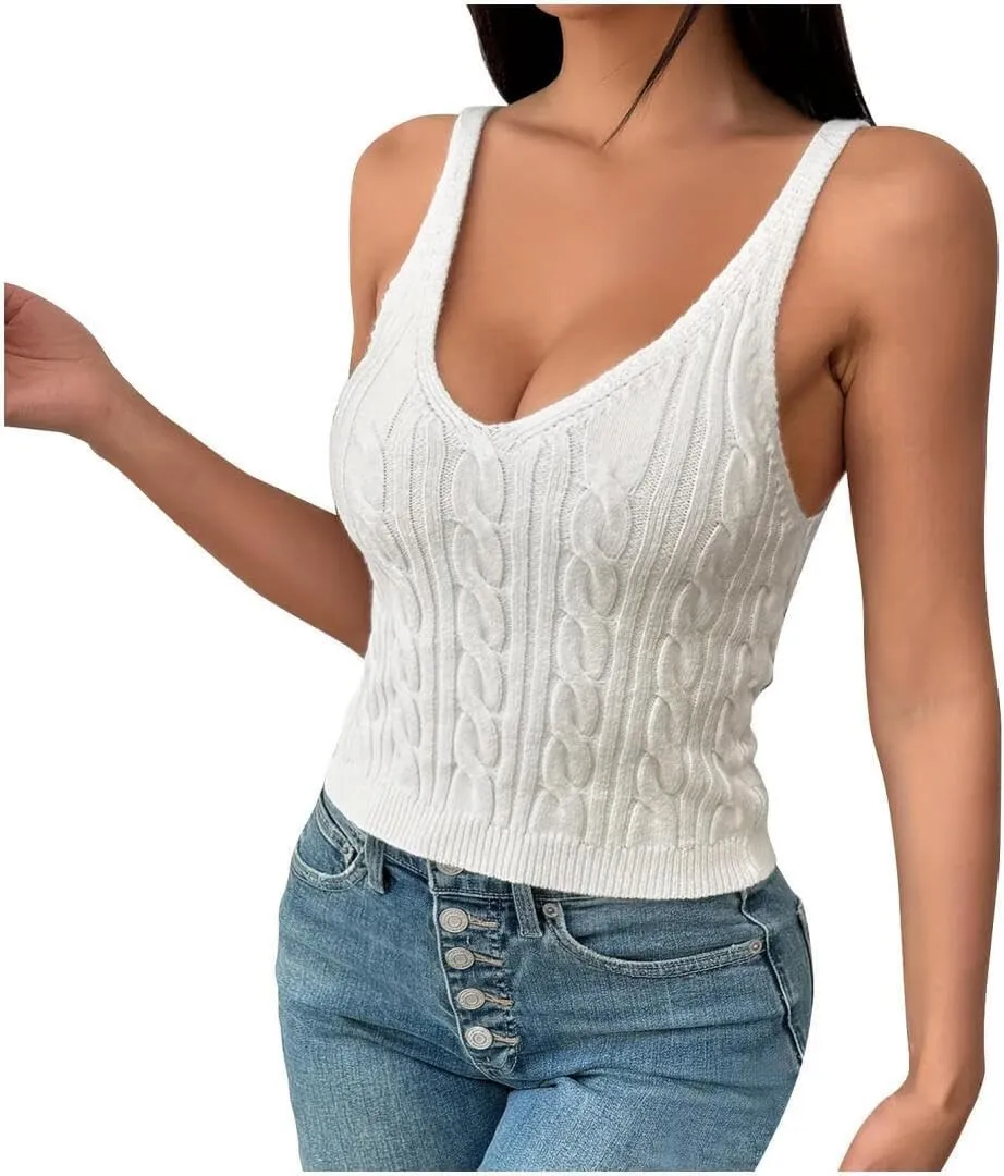 FMCHICO Womens V Neck Basic Tank Tops Workout Summer Ribbed Camisole Slim Fit Sleeveless Tops