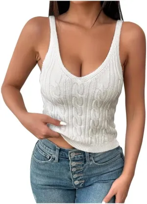 FMCHICO Womens V Neck Basic Tank Tops Workout Summer Ribbed Camisole Slim Fit Sleeveless Tops