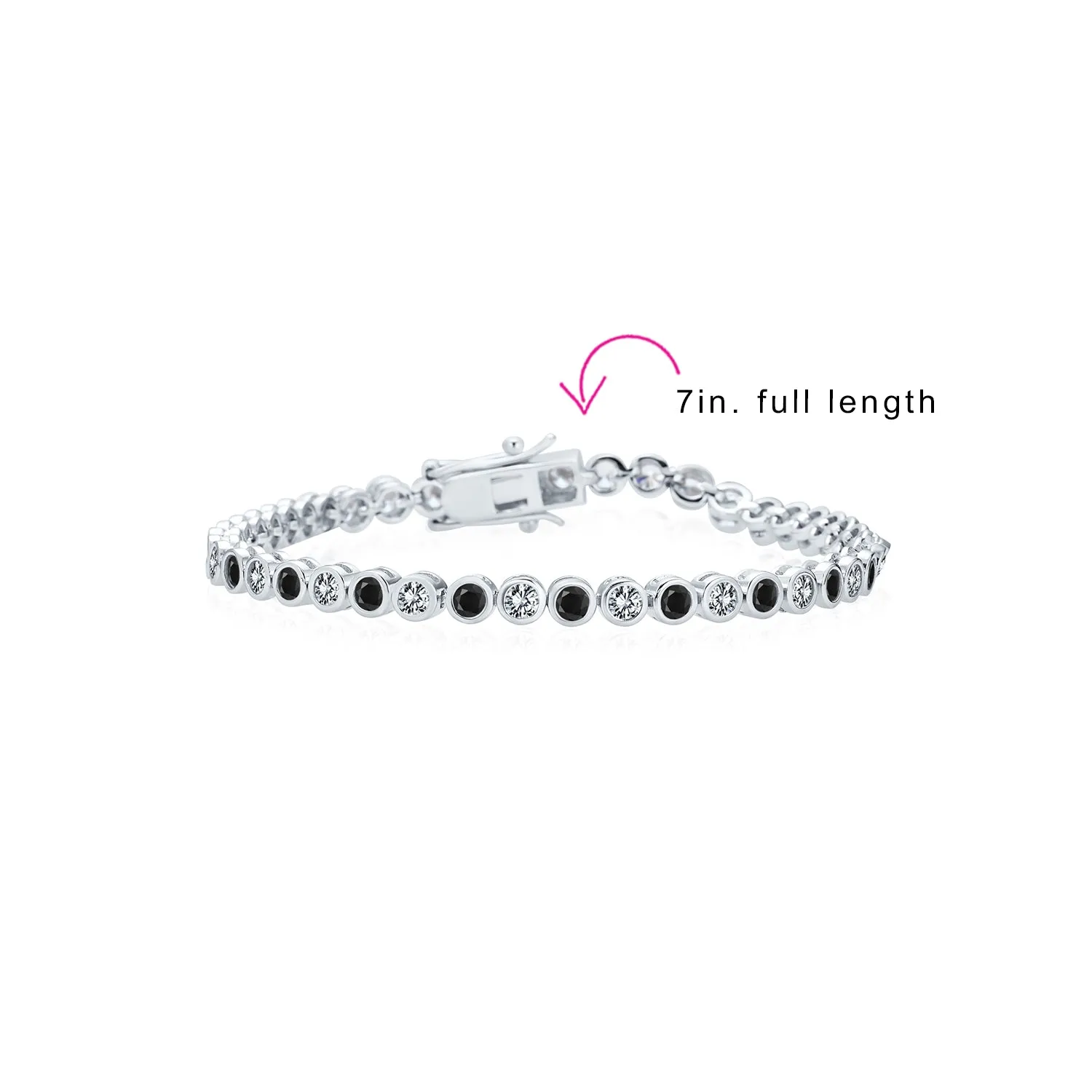Formal Holiday Bridal 10CT Black White CZ Bezel Tennis Bracelet 14K Gold Plated