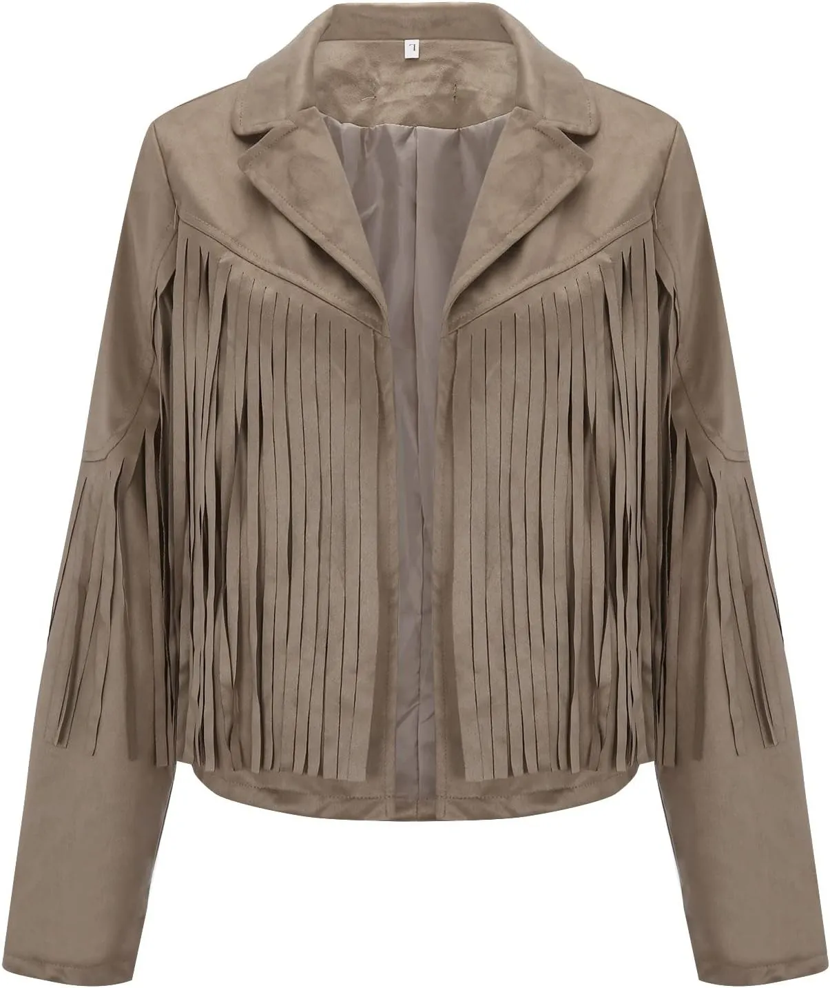 Fringe Coat for Women Solid Color Lapel Faux Suede Leather Cowboy Style Jacket Long Sleeve Tassels Cardigan Tops