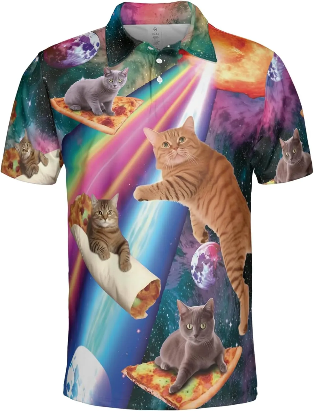 Funny Cat Polo Shirts for Men - Galaxy Cat Mens Quick Dry Short Sleeve Polo Shirts Series 16