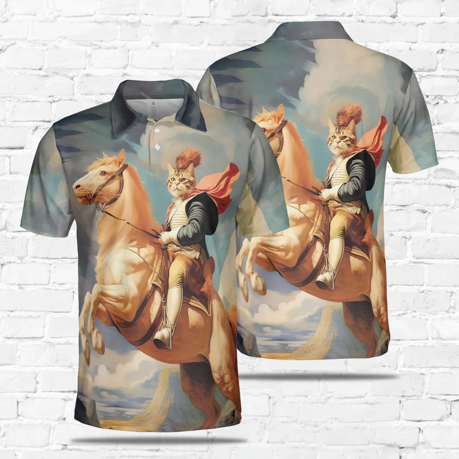 Funny Cat Polo Shirts for Men - Galaxy Cat Mens Quick Dry Short Sleeve Polo Shirts Series 16