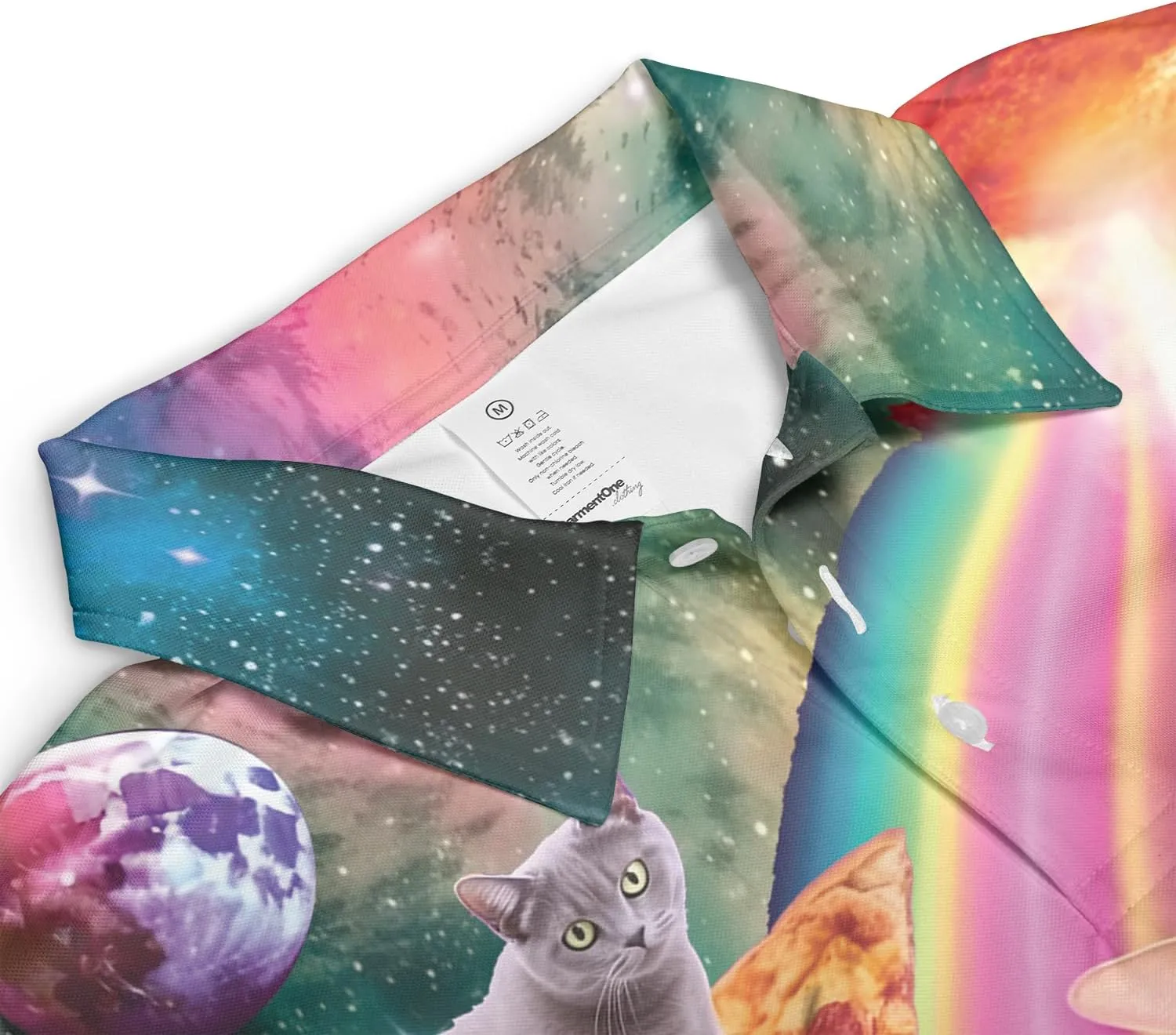 Funny Cat Polo Shirts for Men - Galaxy Cat Mens Quick Dry Short Sleeve Polo Shirts Series 16