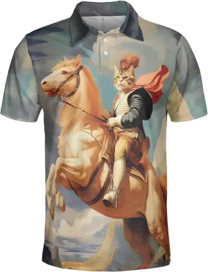 Funny Cat Polo Shirts for Men - Galaxy Cat Mens Quick Dry Short Sleeve Polo Shirts Series 16