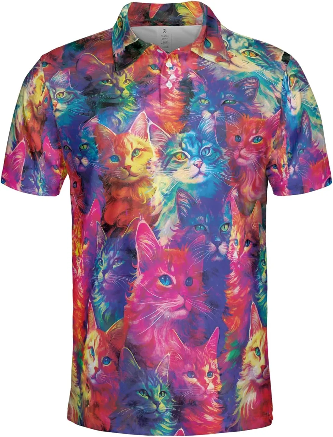 Funny Cat Polo Shirts for Men - Galaxy Cat Mens Quick Dry Short Sleeve Polo Shirts Series 27