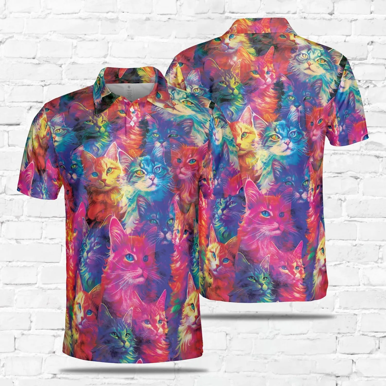Funny Cat Polo Shirts for Men - Galaxy Cat Mens Quick Dry Short Sleeve Polo Shirts Series 27