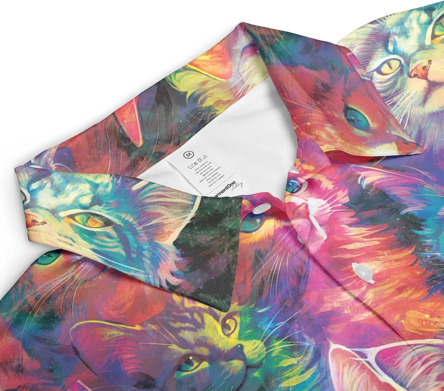Funny Cat Polo Shirts for Men - Galaxy Cat Mens Quick Dry Short Sleeve Polo Shirts Series 27