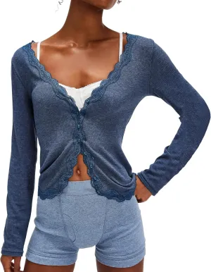 Gacaky Women's Lightweight V-Neck Cardigan Sweater Casual Underscrubs Layer Slim Basic T-Shirts