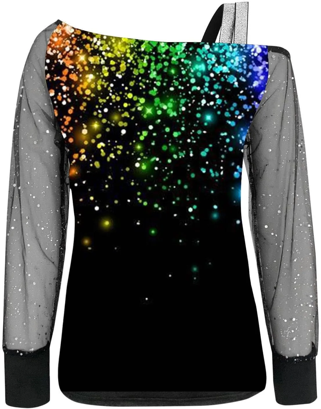 Glitter Tops Shirts for Women Casual Crewneck Summer Fall Glitter Tops Loose Fit Fashion Shiny Dressy Bell Sleeve