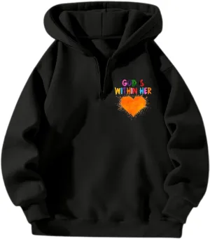 God is Within Her Will Not Fall Hoodies for Women,Casual Zip Up Hooded Sweatshirt Oversized Cute Fall Sweatshirts