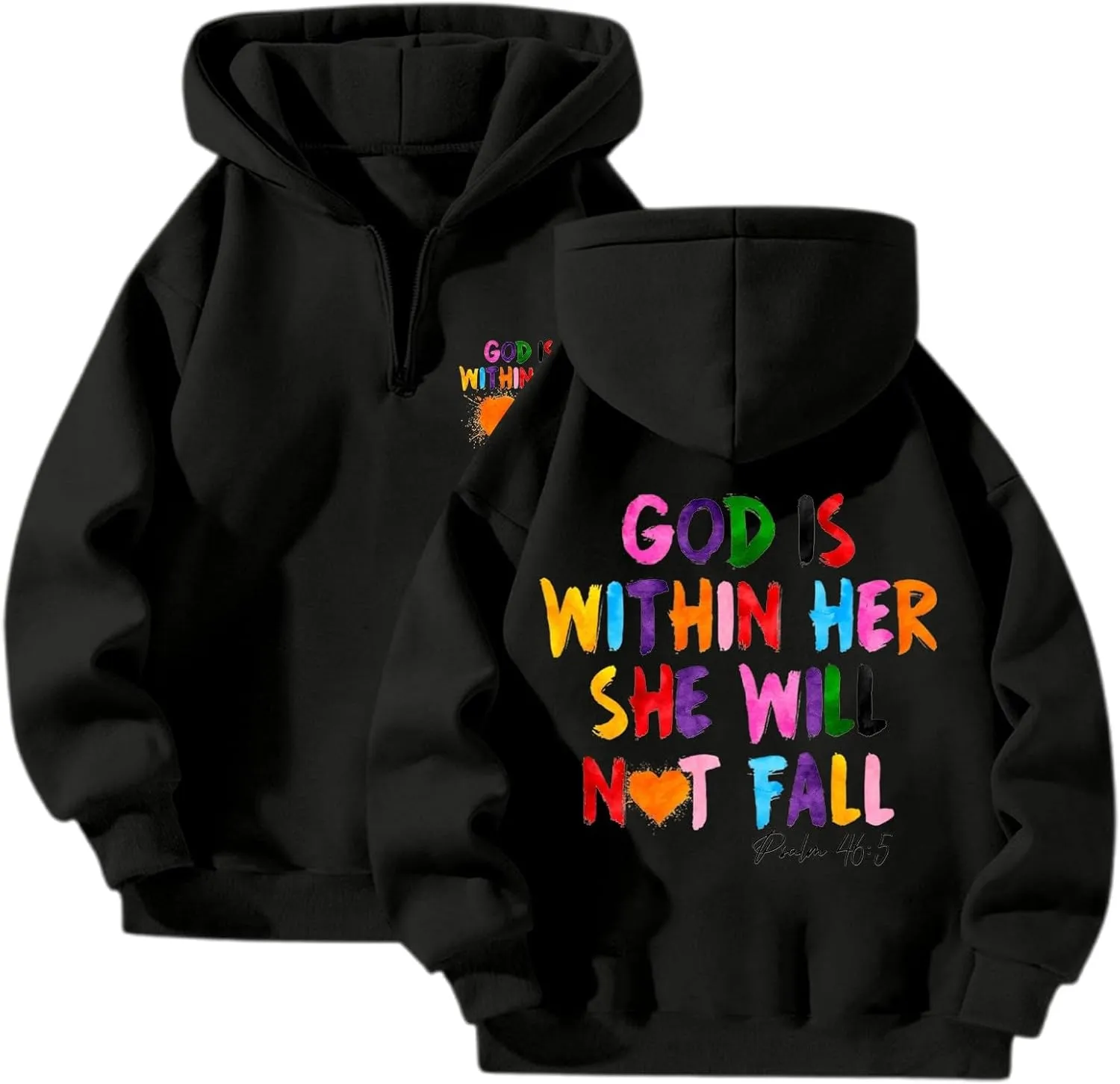 God is Within Her Will Not Fall Hoodies for Women,Casual Zip Up Hooded Sweatshirt Oversized Cute Fall Sweatshirts