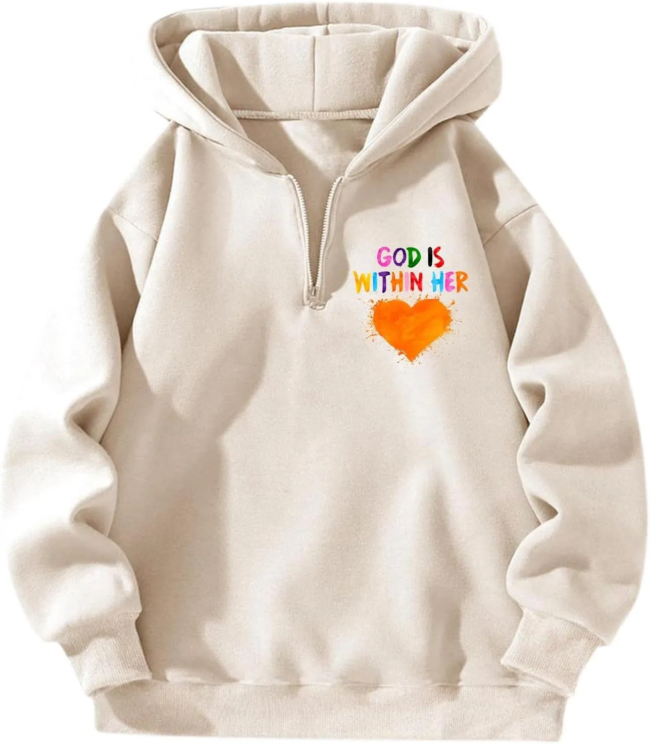 God is Within Her Will Not Fall Hoodies for Women,Casual Zip Up Hooded Sweatshirt Oversized Cute Fall Sweatshirts