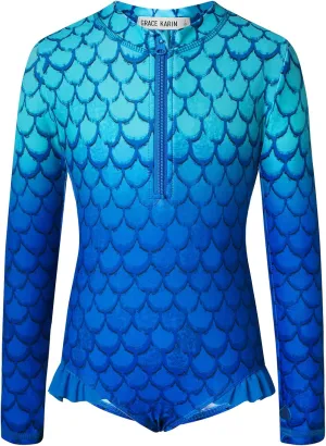 GRACE KARIN Girls One Piece Swimsuits Long Sleeve Bathing Suits Swimwear 5-14Y