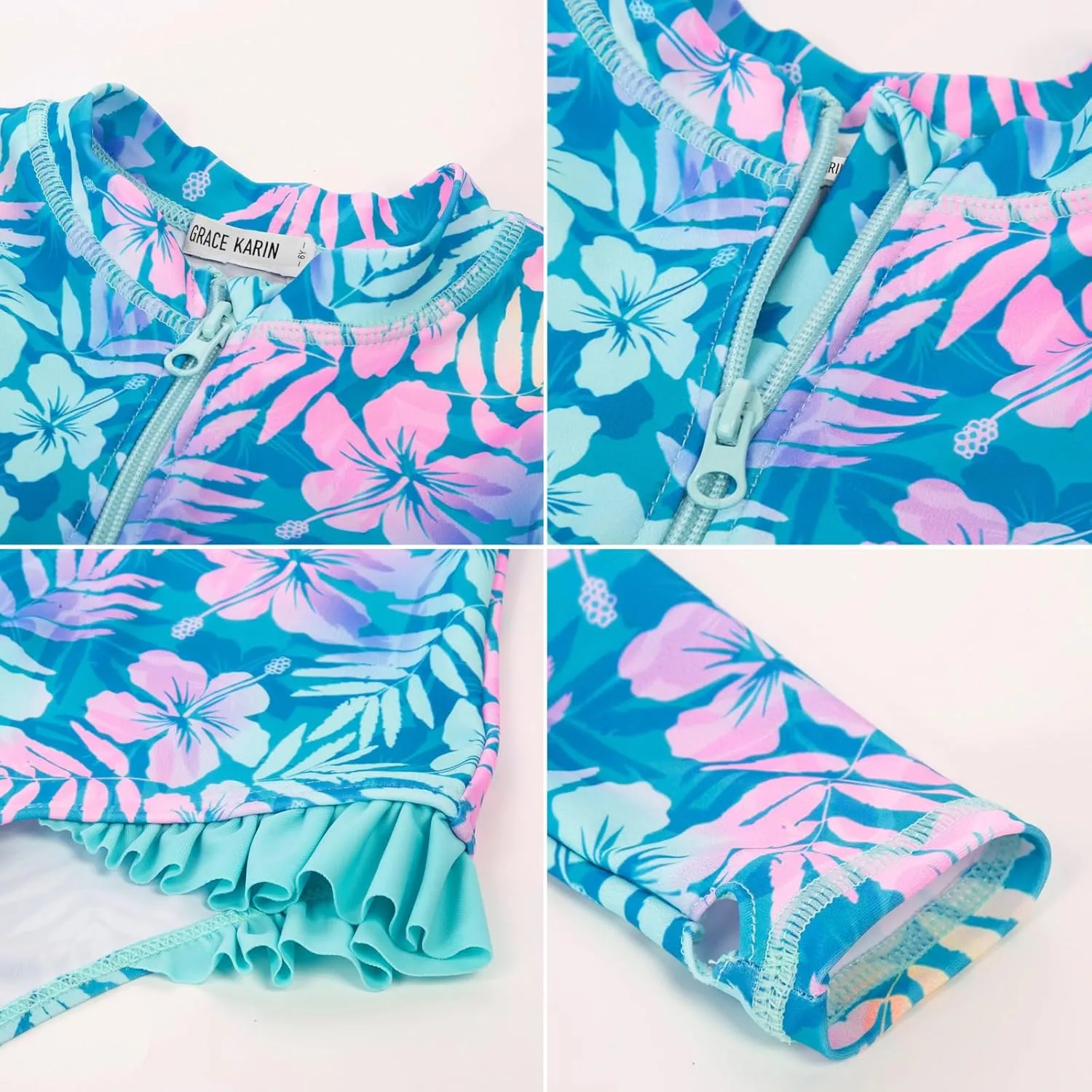 GRACE KARIN Girls One Piece Swimsuits Long Sleeve Bathing Suits Swimwear 5-14Y