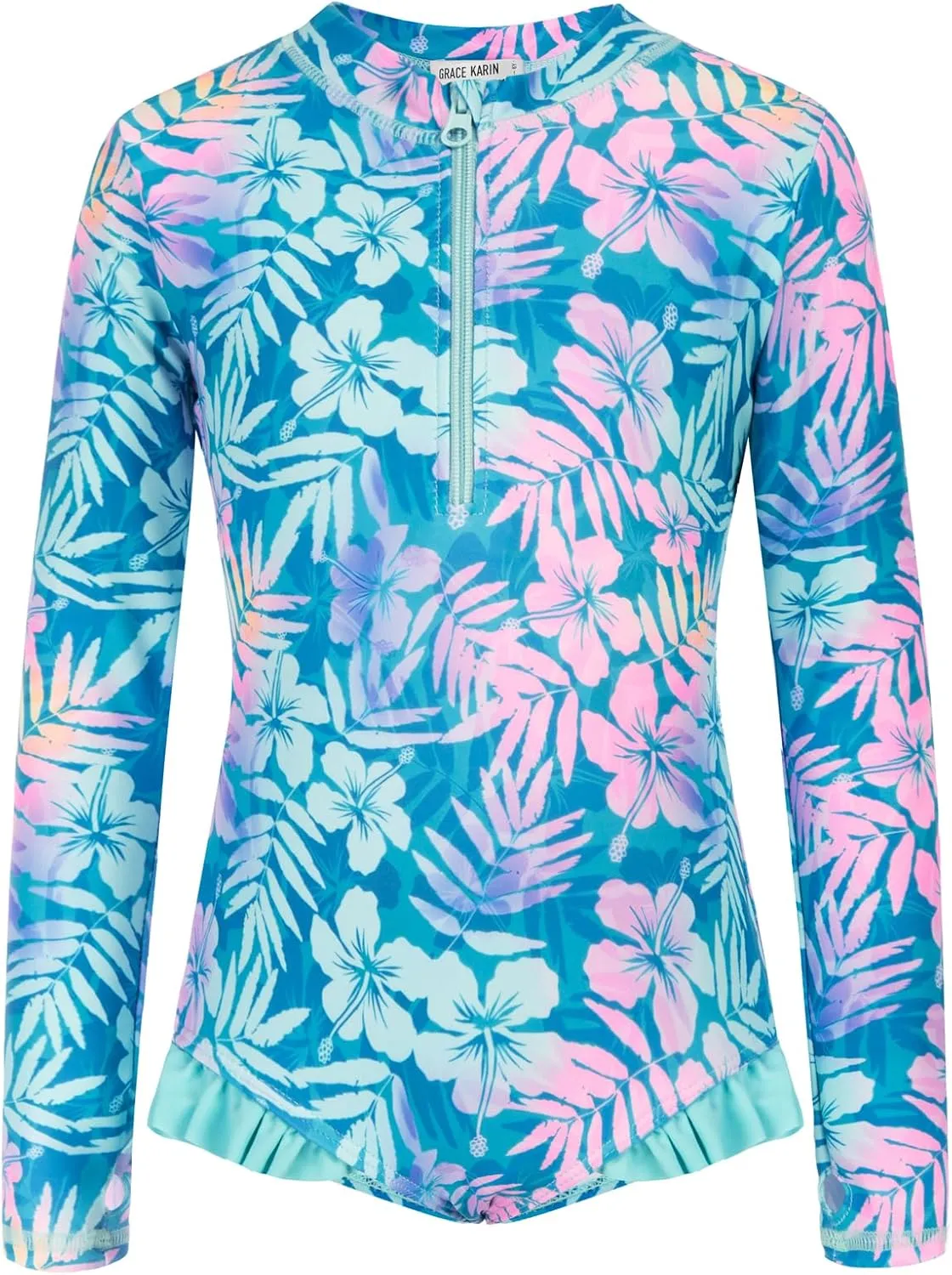 GRACE KARIN Girls One Piece Swimsuits Long Sleeve Bathing Suits Swimwear 5-14Y