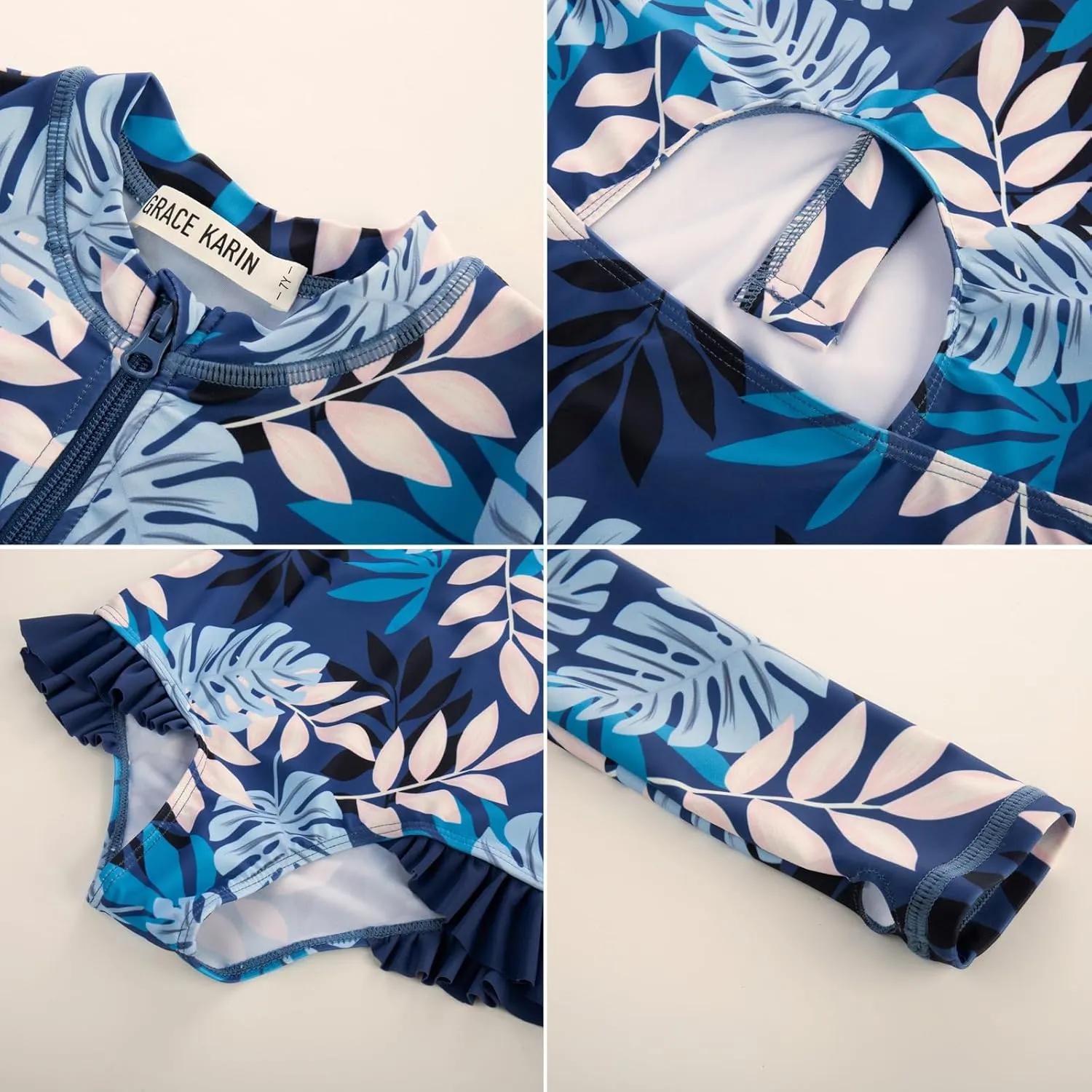 GRACE KARIN Girls One Piece Swimsuits Long Sleeve Bathing Suits Swimwear 5-14Y