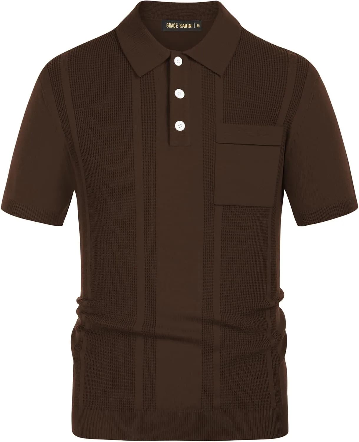 GRACE KARIN Men's Knit Polo Shirts Short Sleeve Texture Lightweight Golf Shirts Sweater