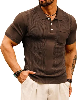 GRACE KARIN Men's Knit Polo Shirts Short Sleeve Texture Lightweight Golf Shirts Sweater