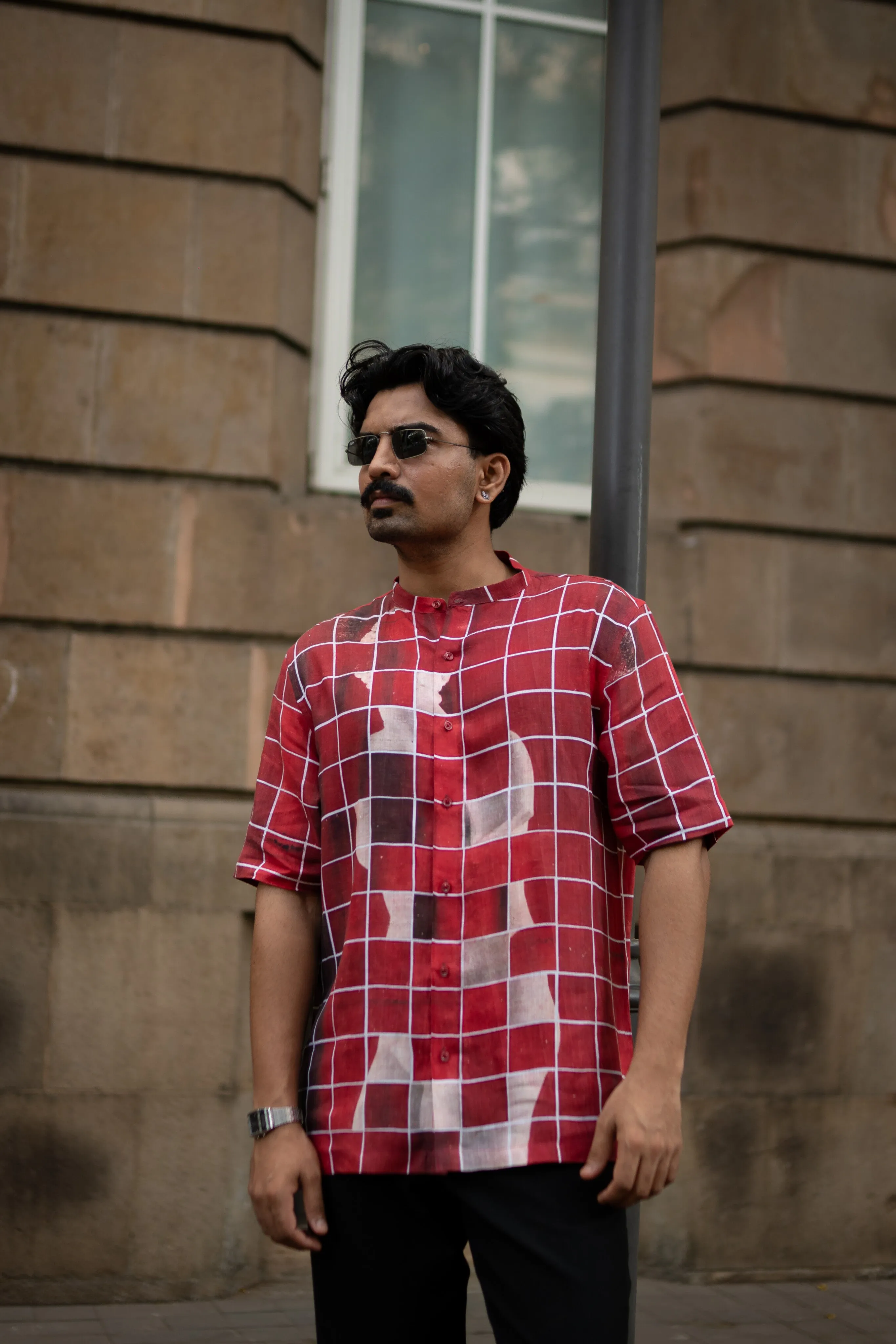 Gridlock Flow Designer Pure Linen Short Sleeve Shirt- AddysForMen