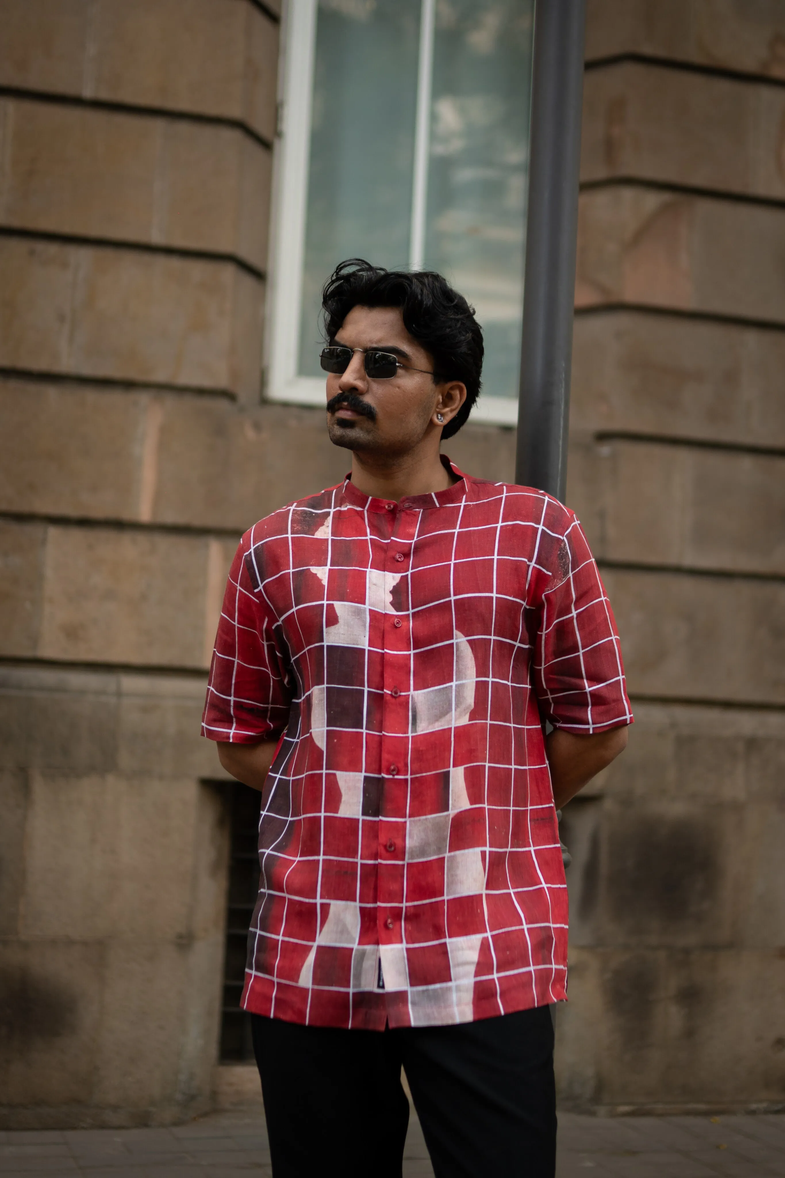 Gridlock Flow Designer Pure Linen Short Sleeve Shirt- AddysForMen