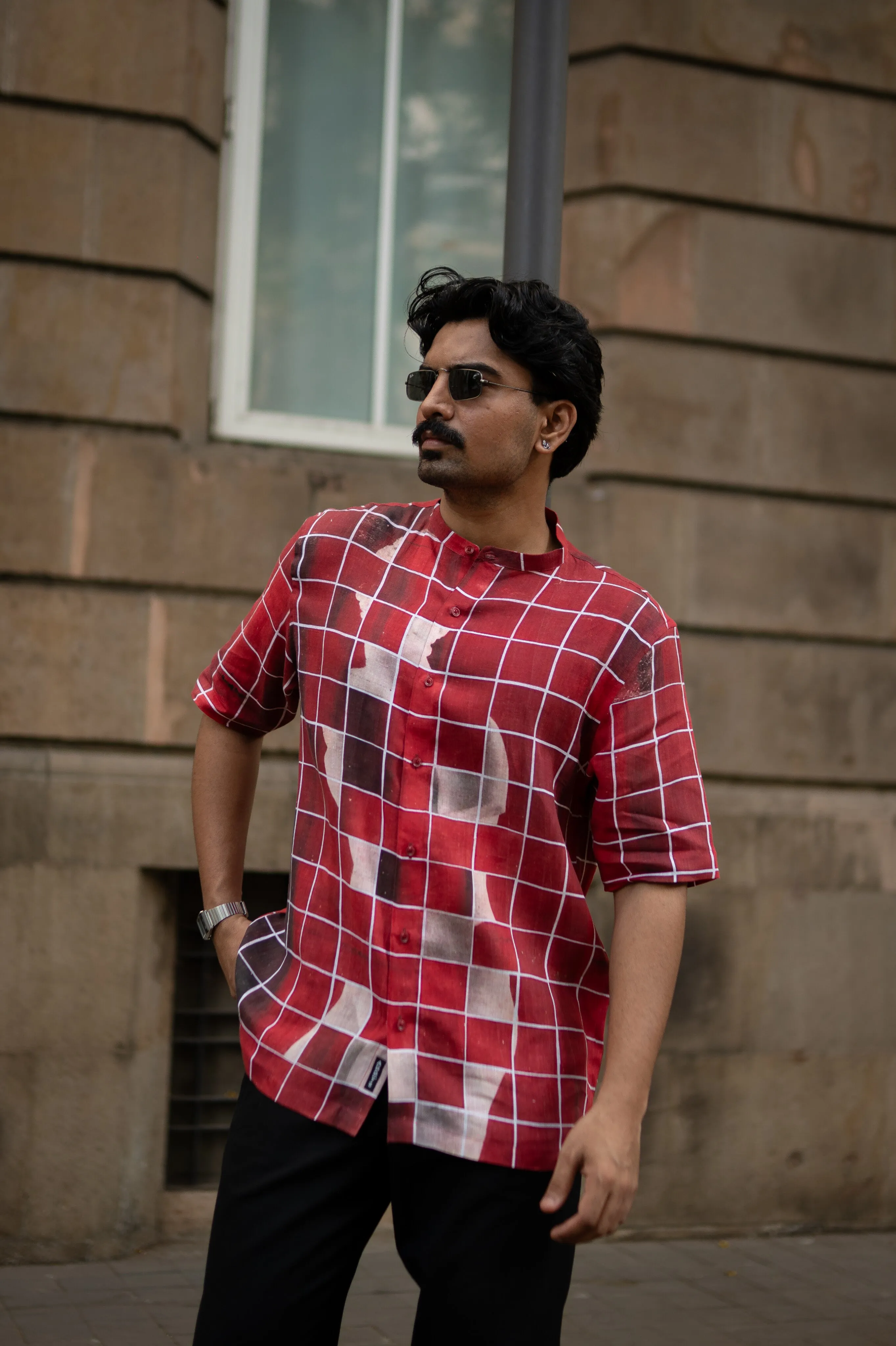 Gridlock Flow Designer Pure Linen Short Sleeve Shirt- AddysForMen