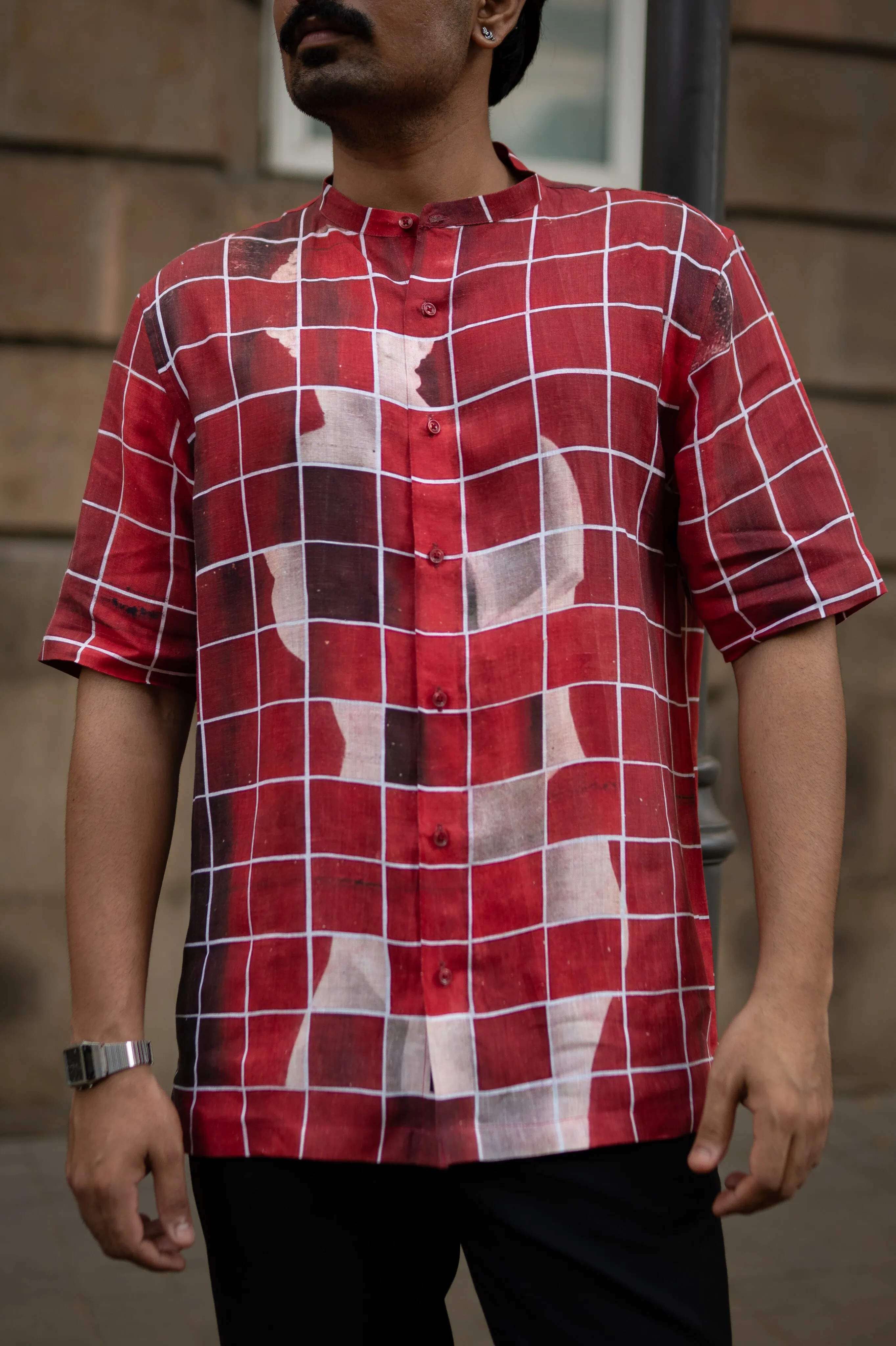 Gridlock Flow Designer Pure Linen Short Sleeve Shirt- AddysForMen