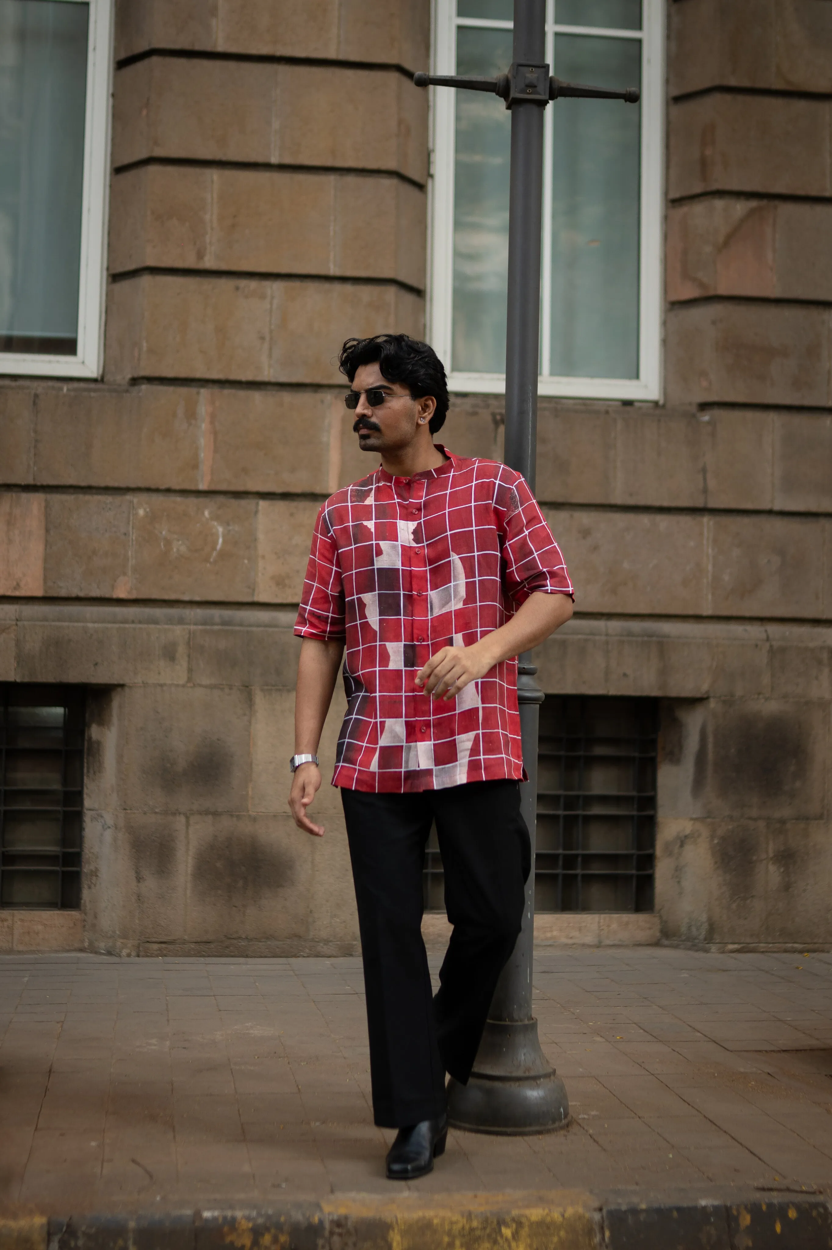 Gridlock Flow Designer Pure Linen Short Sleeve Shirt- AddysForMen