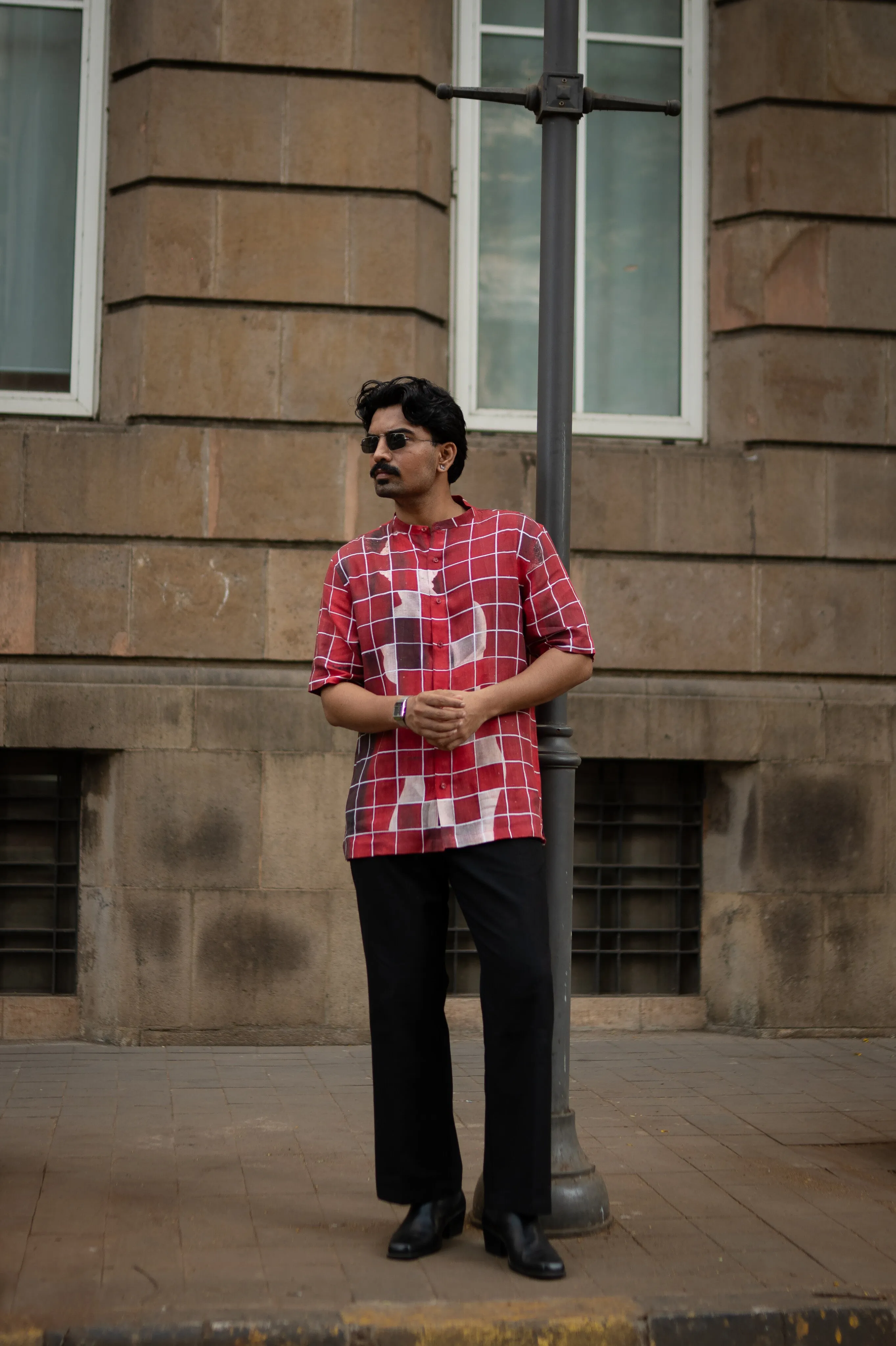 Gridlock Flow Designer Pure Linen Short Sleeve Shirt- AddysForMen