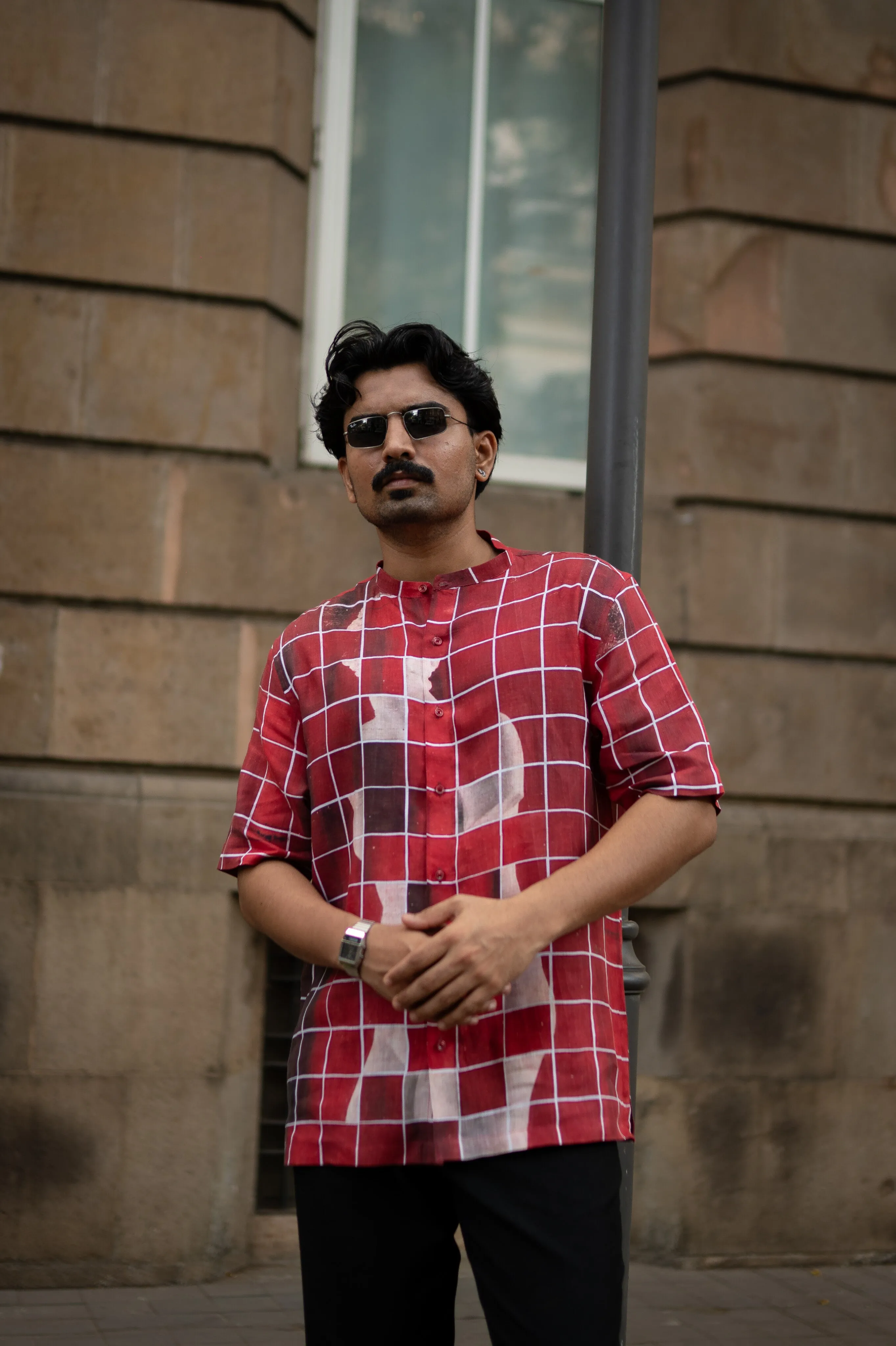 Gridlock Flow Designer Pure Linen Short Sleeve Shirt- AddysForMen