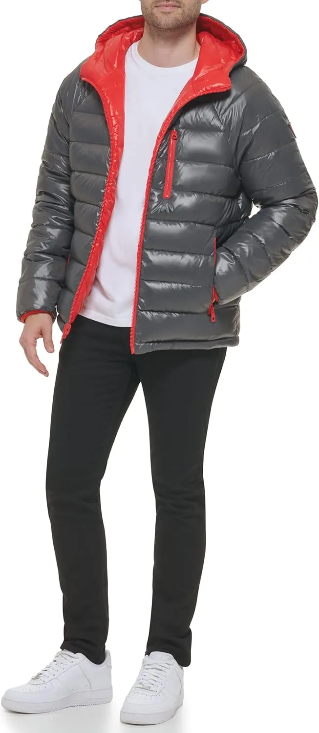 GUESS Men's Long Sleeve Midweight Hooded Puffer