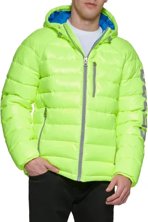 GUESS Men's Long Sleeve Midweight Hooded Puffer