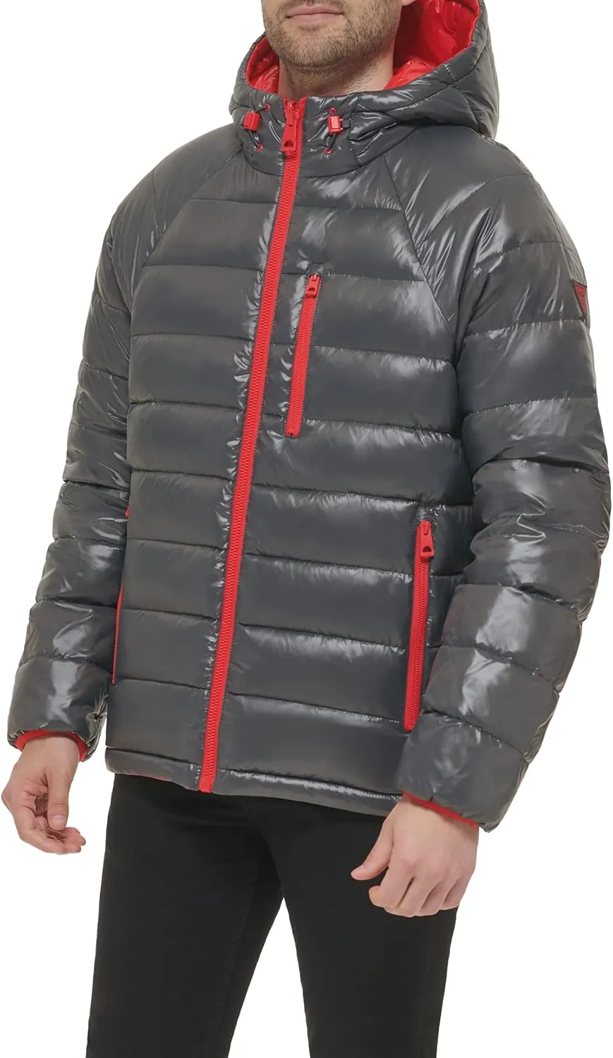 GUESS Men's Long Sleeve Midweight Hooded Puffer