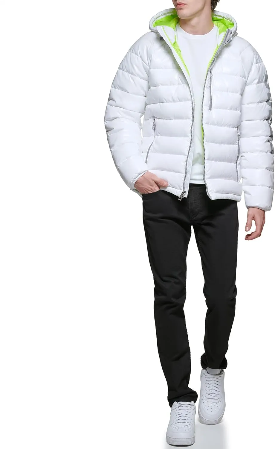 GUESS Men's Long Sleeve Midweight Hooded Puffer