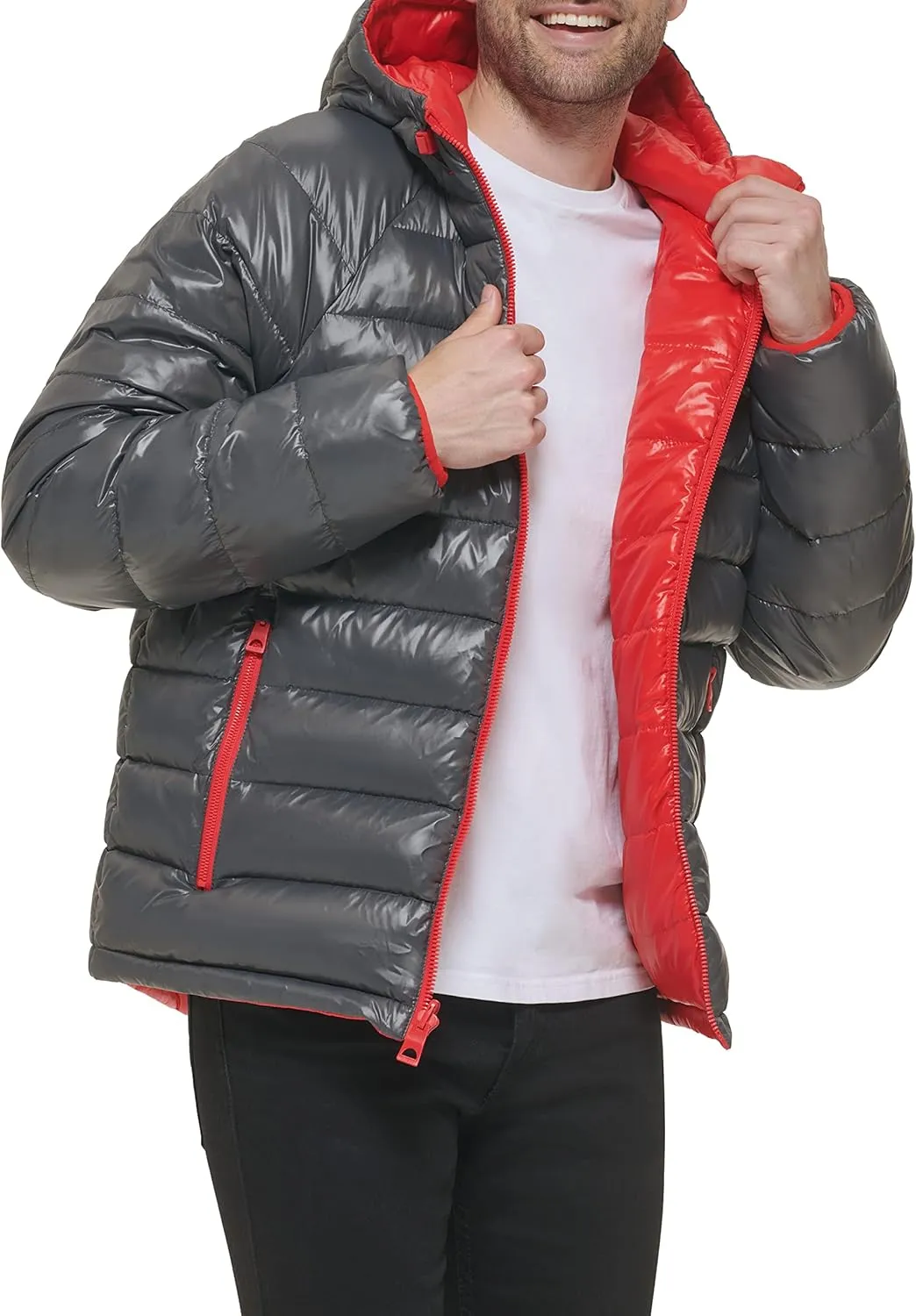 GUESS Men's Long Sleeve Midweight Hooded Puffer