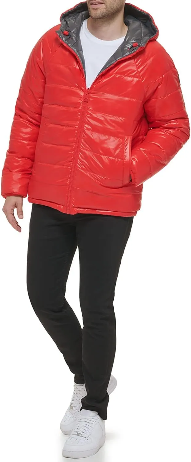 GUESS Men's Long Sleeve Midweight Hooded Puffer