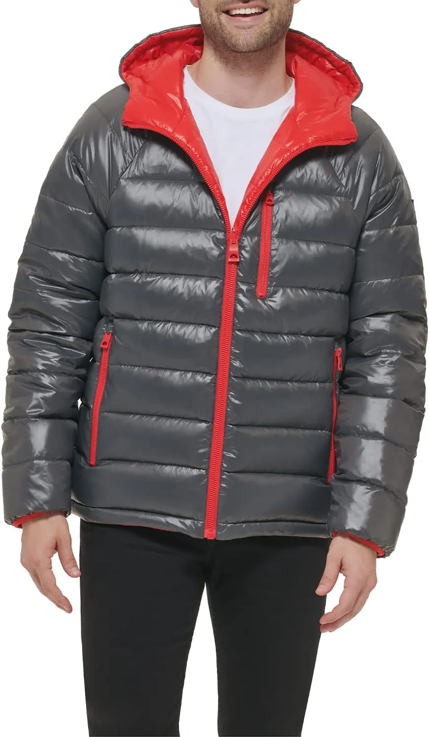 GUESS Men's Long Sleeve Midweight Hooded Puffer