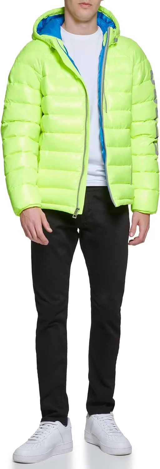 GUESS Men's Long Sleeve Midweight Hooded Puffer