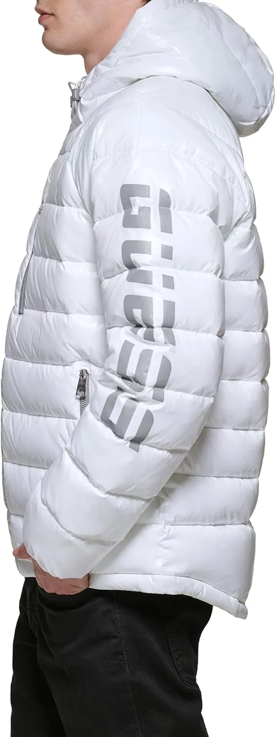 GUESS Men's Long Sleeve Midweight Hooded Puffer