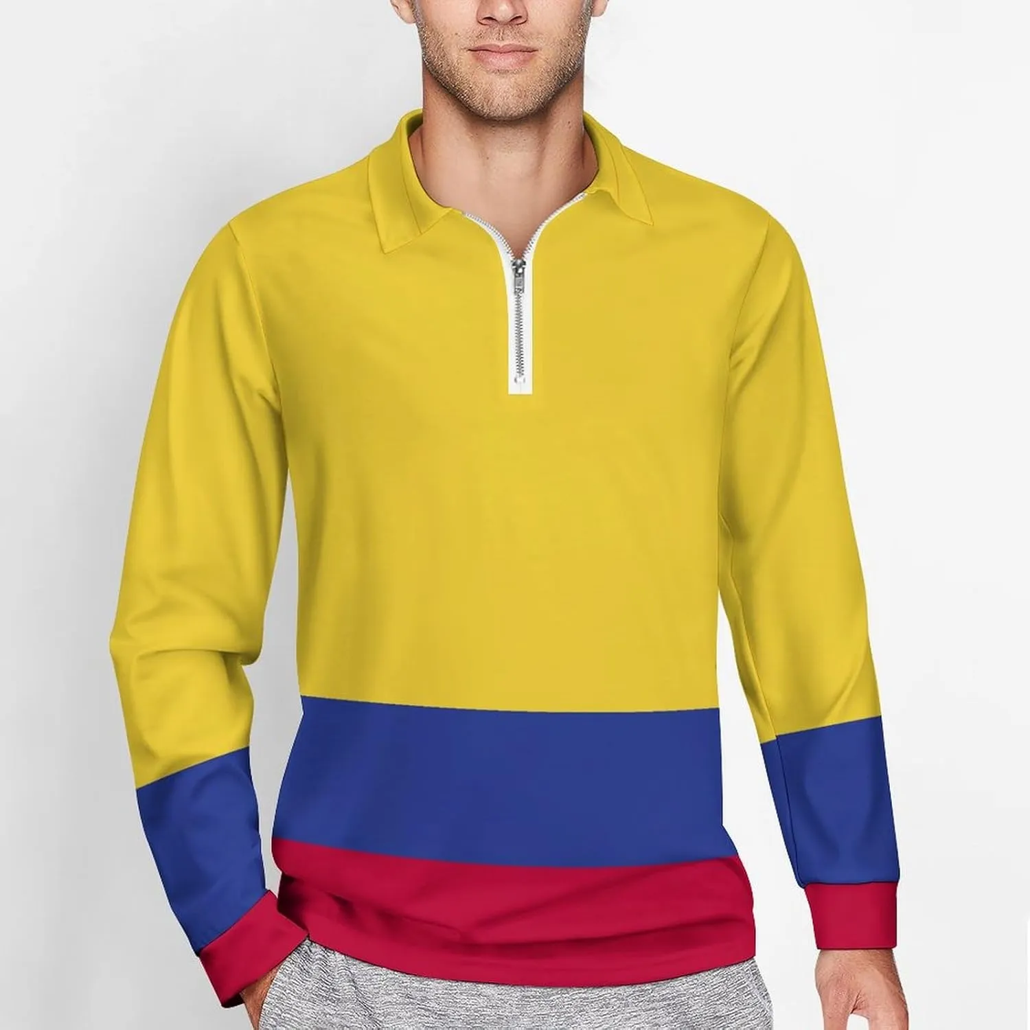 Guyana Flag Men's Polo- Shirts Long Sleeve Golf Shirts for Men Quick Dry Polos Novel Lapel Neck Shirts