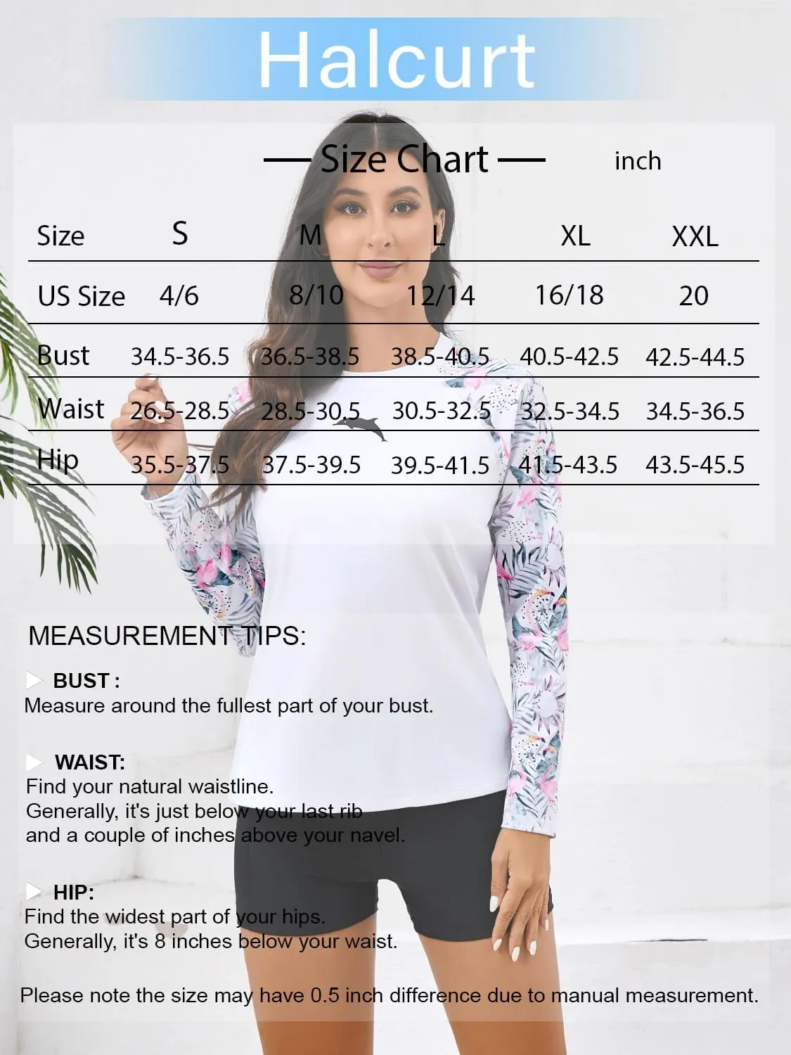 Halcurt Women's Built in Bra Rash Guard Long Sleeve Swimwear UPF 50 Two Piece Swim Shorts and Tops