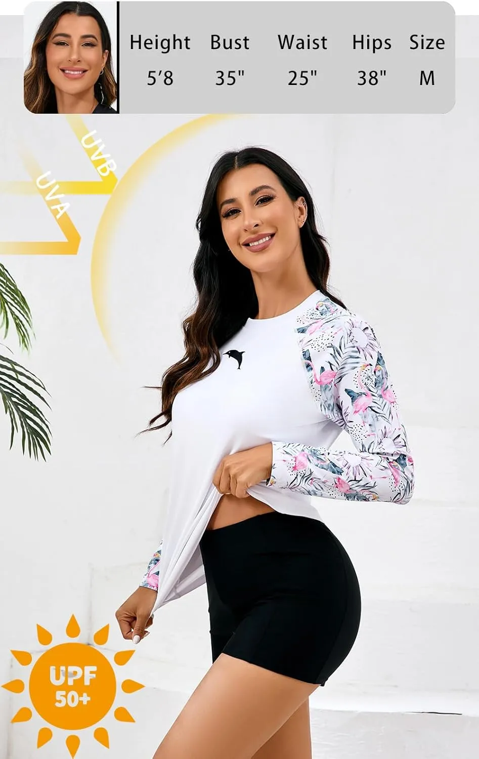 Halcurt Women's Built in Bra Rash Guard Long Sleeve Swimwear UPF 50 Two Piece Swim Shorts and Tops