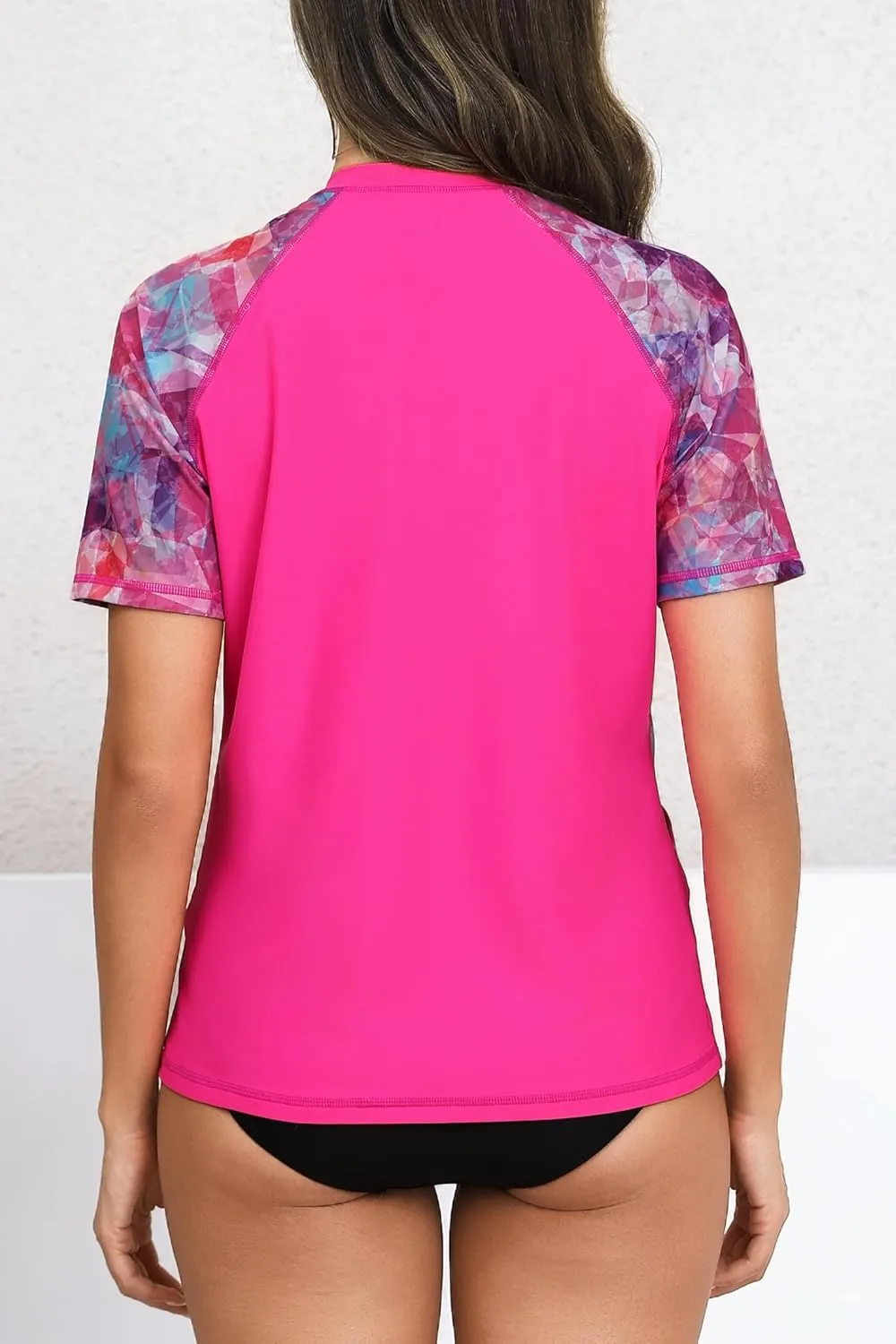 Halcurt Women's Half Zip Short Sleeve Rash Guard Top with Bra Side Pockets Swim Shirts UPF50  Swimsuit