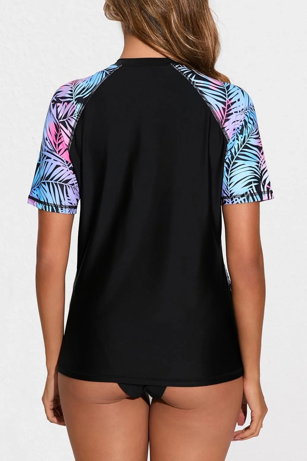 Halcurt Women's Half Zip Short Sleeve Rash Guard Top with Bra Side Pockets Swim Shirts UPF50  Swimsuit
