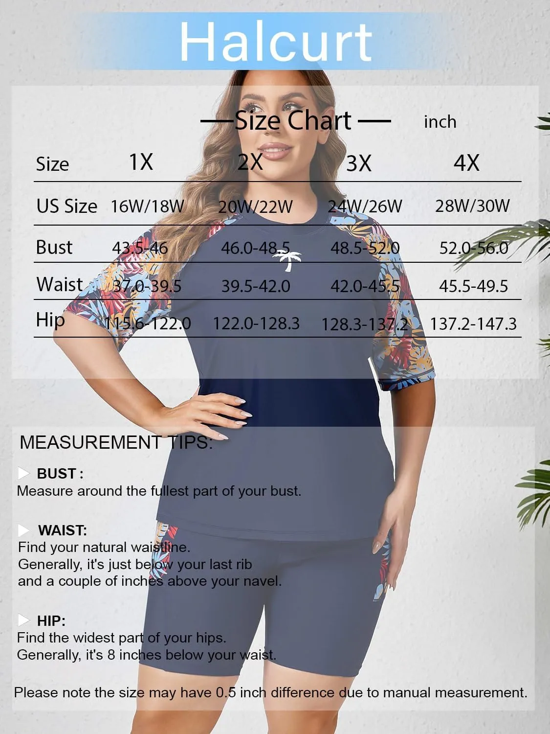 Halcurt Women's Plus Built in Bra Rash Guard Two Piece Swim Shirt and Pockets Boyleg Shorts